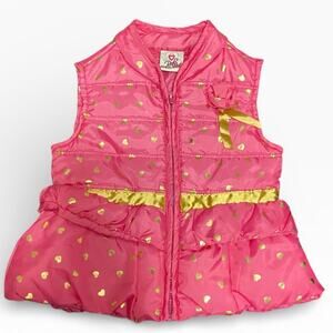 Real Love Girl's Puffer Vest Toddler 24 Months Pink Gold Heart Print Zip Up